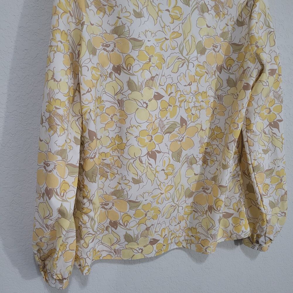 ACT III Vintage Blouse Women's Size Medium Butter Yellow Floral Bow Neckline - Picture 12 of 16